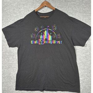 Walt Disney World Black Metalllic Rainbow Logo Magic Kingdom Disney T-shirt XXL‎